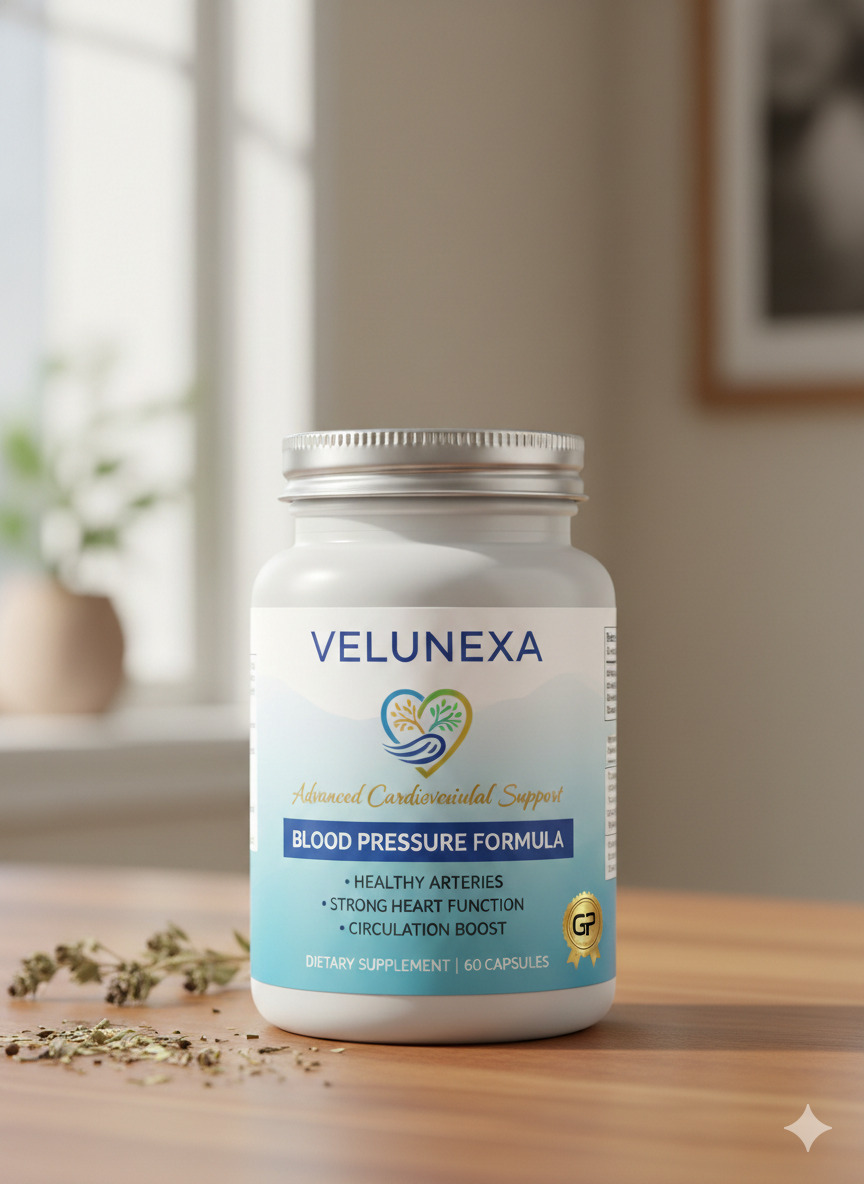 Velunexa supplement bottle and carton on a neutral surface